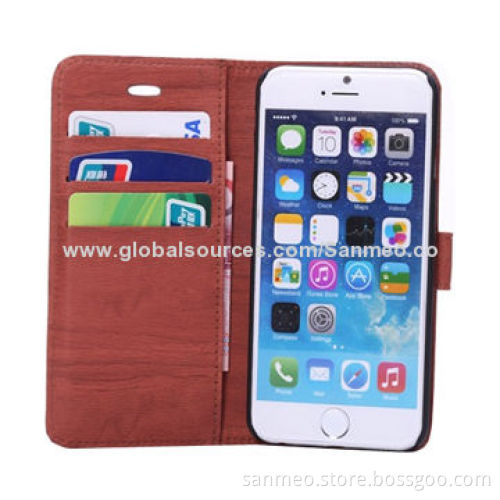 Leather Mobile Phone Case for iPhone 6, Perfectly Fits the Shape, Wood Grain with Wallet & HolderNew